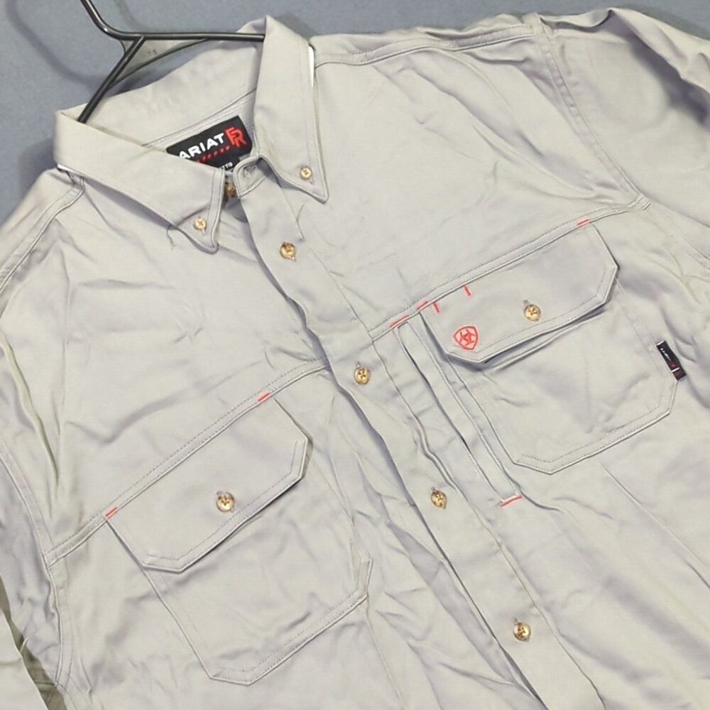 Ariat FR Shirt Men's XXL Gray Silver Fox Solid Vent Work Shirt Welder NWT